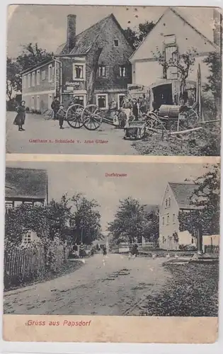 94215 Mehrbild Ak Gruß aus Papsdorf Gasthaus & Schmiede, Dorfstraße 1918