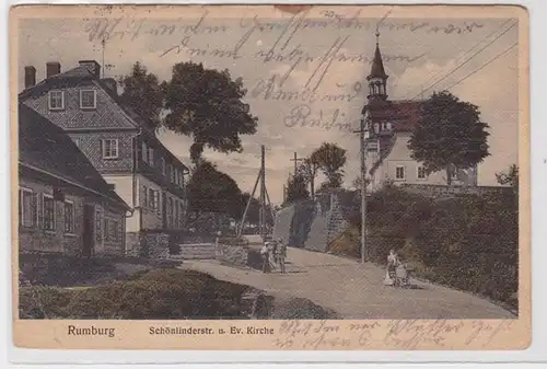94347 AK Rumburg - Schönlinderstrasse und evangelische Kirche 1913