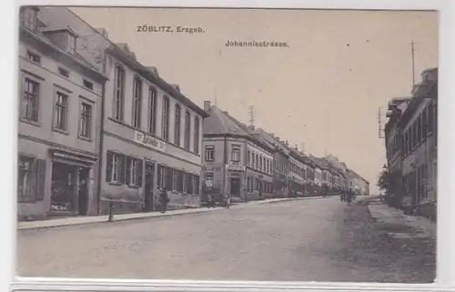 94599 AK Zöblitz, Erzgebirge - Johannisstrasse, Straßenansicht mit Geschäften