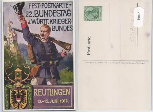 94987 DR Ganzsachen Postkarte PP27/C257/2 Kriegerbundestag Reutlingen 1914