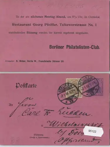 95122 Privat Ganzsachen Postkarte PP20/B3 Zudruck Berliner Philatelisten-Club