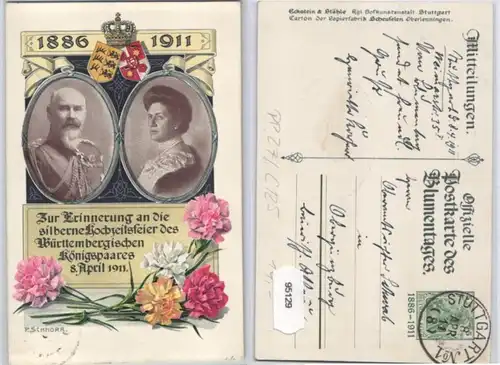 95129 Carte postale PP27/C125 célébration de mariage argentée Wurtemberg 1911