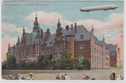 95219 Ak Graf Zeppelins Luftschiff über Leipzig Buchhändlerhaus 1900