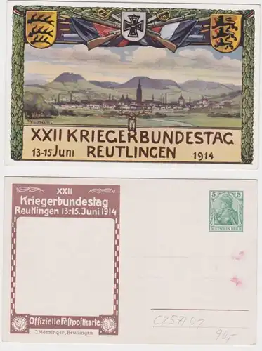 95586 DR Ganzsachen Postkarte PP27/C257/1 XXII.Kriegerbundestag Reutlingen 1914