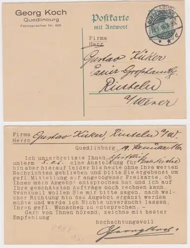 95679 DR Ganzsachen Postkarte P98 Zudruck Firma Georg Koch Quedlinburg 1916