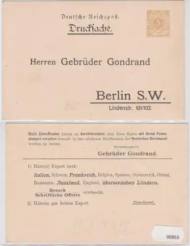 95853 Privat Ganzsachen Postkarte PP8/B8 Zudruck Gebrüder Gondrand Berlin