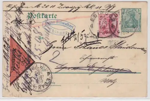 95956 DR Ganzsachen Postkarte P73 Eugen Schwelkert Ebingen Nachnahme 1908