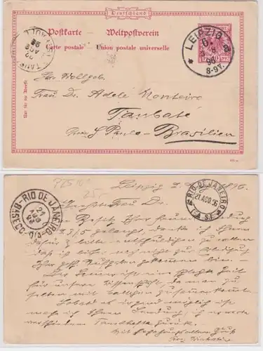 95962 DR Ganzsachen Postkarte P25 Leipzig nach Taubaté via Rio de Janeiro 1896