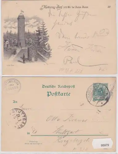 95979 DR Ganzsachen Postkarte PP9/F328 Merkurius Berg bei Baden-Baden 1894