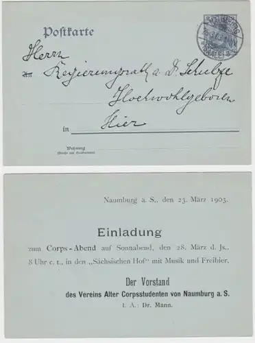 95987 DR Ganzsachen Postkarte P63Y Verein Alter Corpsstudenten von Naumburg 1903