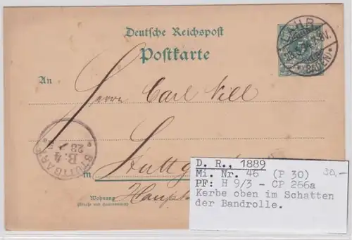 96067 DR Carte postale P30 Lahr vers Stuttgart 1894