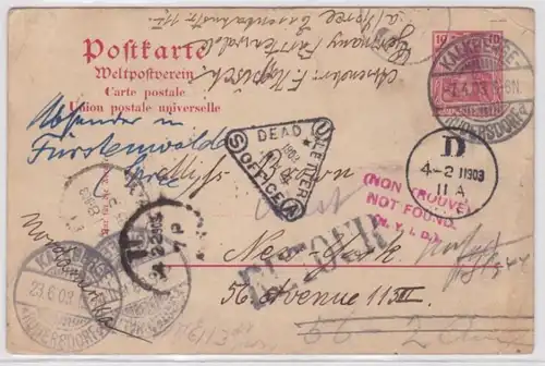 96075 DR Carte postale complète P65Y Kalkberge Rüdersdorf vers New York 1903