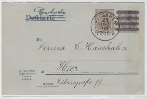 96078 DR Ganzsachen Postkarte P87F Stuttgart Ortsverkehr 1909