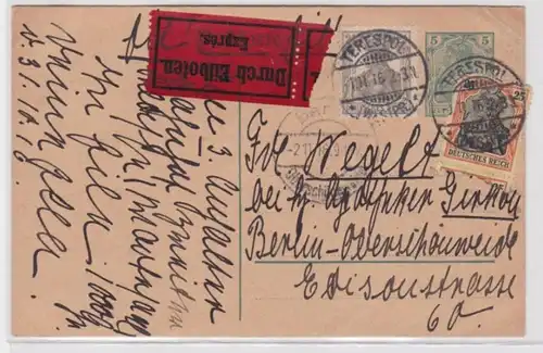 96084 DR Ganzsachen Postkarte P106 Terespol Polen nach Berlin per Eilboten 1916