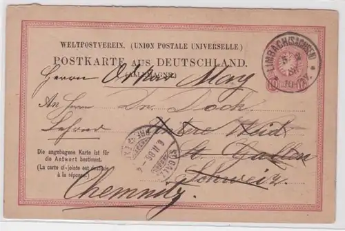 96187 DR Ganzsachen Postkarte P9F Limbach nach St.Gallen (Schweiz) 1886