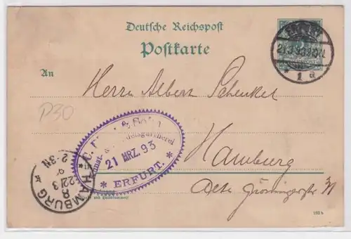 96209 DR Ganzsachen Postkarte P30 PF I Plattenfehler 'c' mit Strich unten 1893