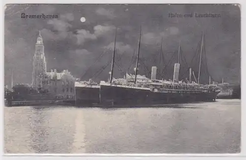 96308 Ak Bremerhaven Hafen und Leuchtturm 1907