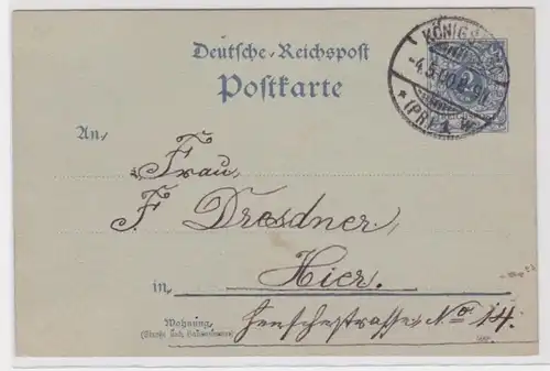 96310 DR Carte postale complète P40/Ba II Königsberg vers Dresde 4 mai 1900