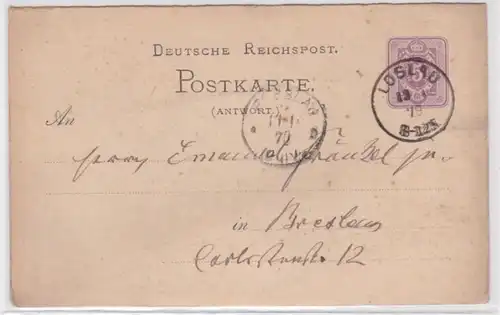 96326 DR Carte postale P7AI Loslaw vers Wroclav 1879
