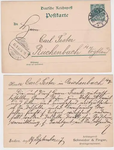 96331 DR Ganzsachen Postkarte P20 Zudruck Schneider & Finger Spinnerei Aachen
