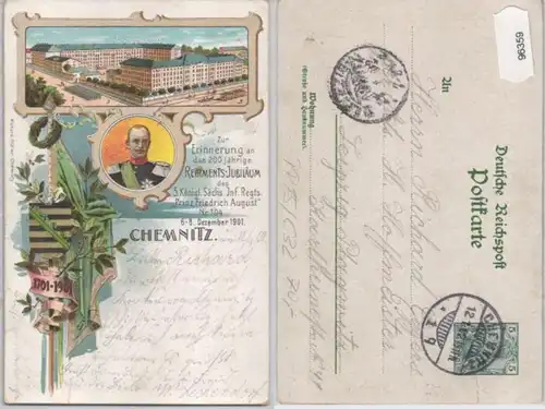 96359 DR Carte postale complète PP15/C32 104er Regients Jubilé de Chemnitz 1901