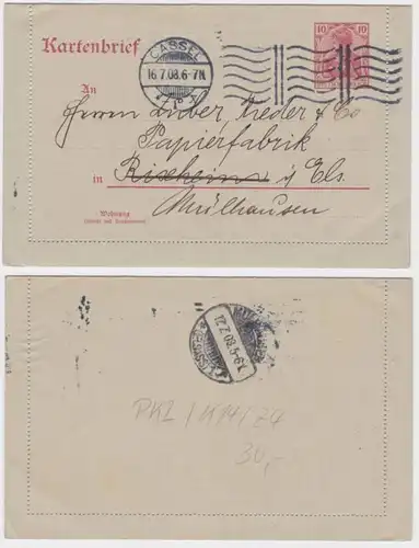 96367 Privat Ganzsachen Kartenbrief PK2/K14 Papierfabrik Mülhausen im Elsaß 1908