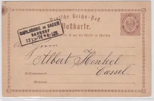 964228 DR Carte postale complète P1 Carlsruhe à Baden vers Cassel 1874