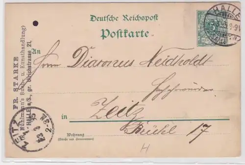 96480 DR Ganzsachen Postkarte P20 Zudruck Fr. Starke Buchhandlung Halle 1895