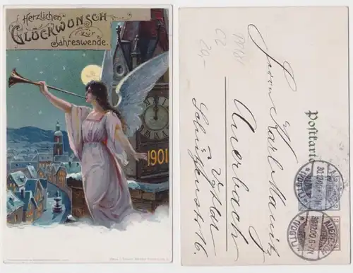 96487 DR Ganzsachen Postkarte PP18/C2 Glückwunsch zur Jahreswende 1900