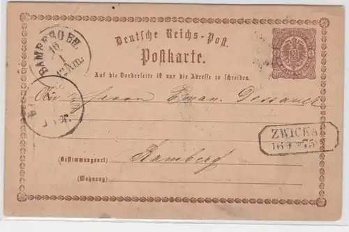 96558 DR Ganzsachen Postkarte P1 Zwickau nach Bamberg 1875