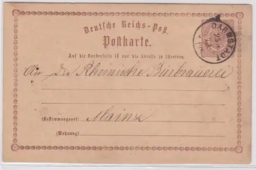 96569 DR Ganzsachen Postkarte P1 Darmstadt nach Mainz 1873