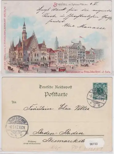 96733 DR Ganzsachen Postkarte PP9/B16/1 Breslau Firma Julius Henel 1897