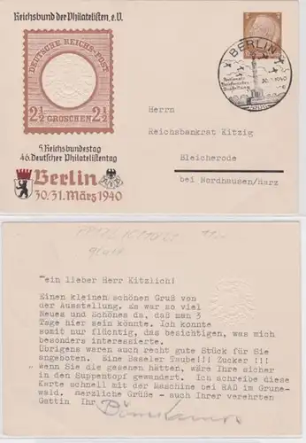 96801 DR Plein de choses Carte postale PP122/C110 46. dt. Journée philatéliste de Berlin 1940
