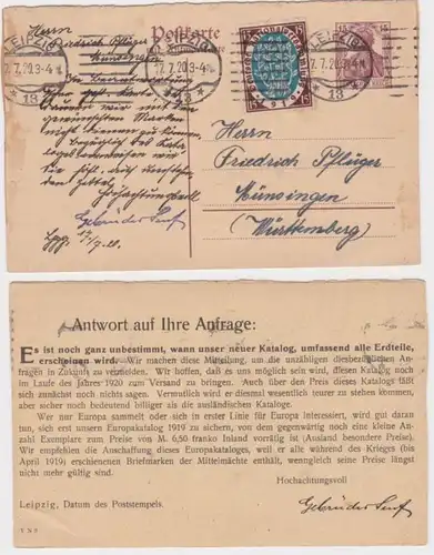 96984 DR Ganzsachen Postkarte P117 Zudruck Gebrüder Send Kataloge Leipzig 1920