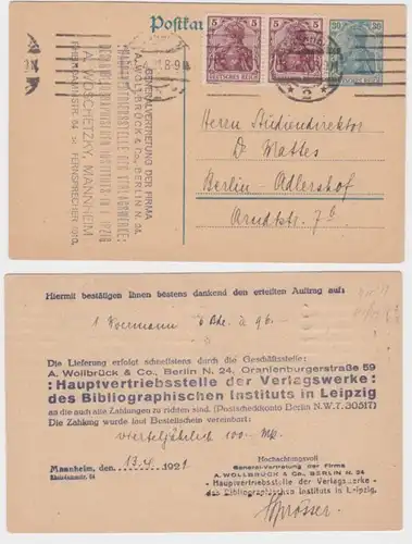 97001 DR Ganzsachen Postkarte P120 Zudruck Bibliograph. Institut Leipzig 1921