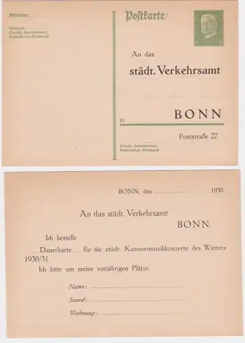97009 DR Ganzsachen Postkarte P180 Zudruck städtisches Verkehrsamt Bonn 1930