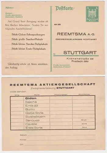 97017 DR Ganzsachen Postkarte P165 Zudruck REEMTSMA AG Niederlassung Stuttgart