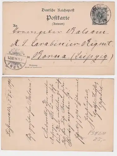 97050 Ganzsachen Postkarte P31/bA Kgl. Sächs. Carabiner-Regiment Borna 1898