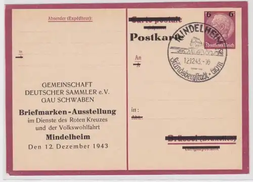 97147 Ganzsachen Postkarte P244A Zudruck Briefmarken-Ausstellung Mindelheim 1943