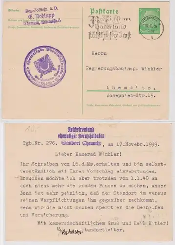 97201 Ganzsachen Postkarte P225 Reichstreubund ehem Berufssoldaten Chemnitz 1939