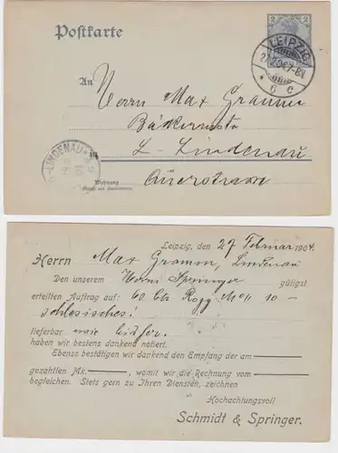 97255 DR Ganzsachen Postkarte P63 Zudruck Schmidt & Springer Leipzig 1904