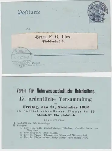 97257 Ganzsachen Postkarte P63 Zudruck Verein für naturw. Unterhaltung Hamburg