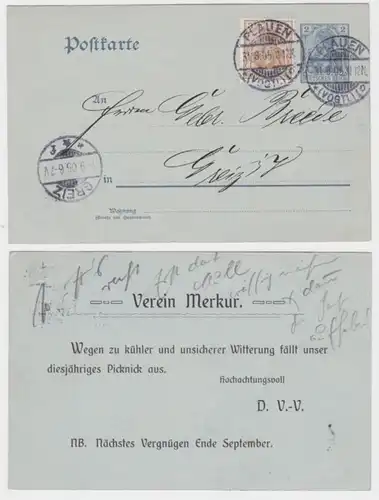 97261 DR Ganzsachen Postkarte P63 Zudruck Verein Merkur Plauen 1905