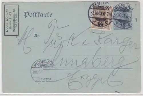 97262 DR Ganzsachen Postkarte P63 Zudruck Louis Gordan Berlin 1903
