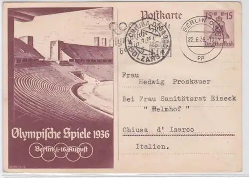 97313 DR Ganzsachen Postkarte P260 Olympische Spiele Berlin 1936 nach Italien