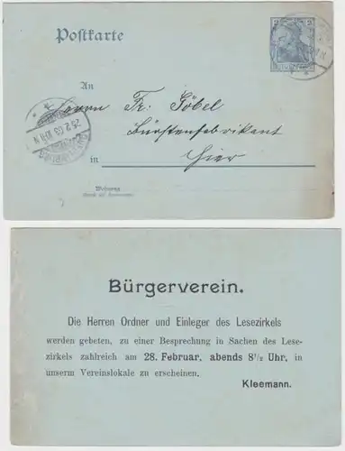 97364 DR Ganzsachen Postkarte P63 Zudruck Bürgerverein Kleemann Quedlinburg 1903