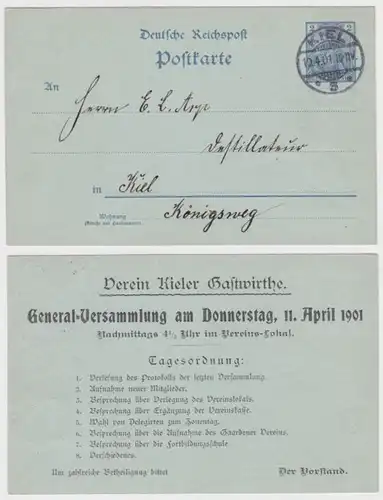 97420 DR entier carte postale P63Y imputation Club Kieler Gastwirthe 1901