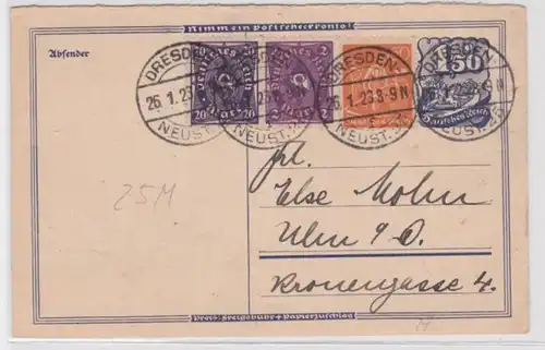 97422 DR Ganzsachen Postkarte P149A Dresden nach Ulm 1923