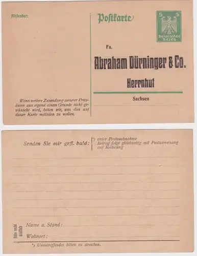 97483 Ganzsachen Postkarte P156 Zudruck Abraham Dürninger & Co. Herrnhut