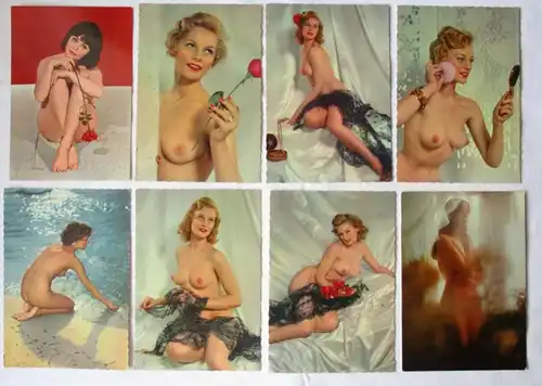 97521/8 Karten Erotik Akt nackte Frauen / Mädchen um 1970
